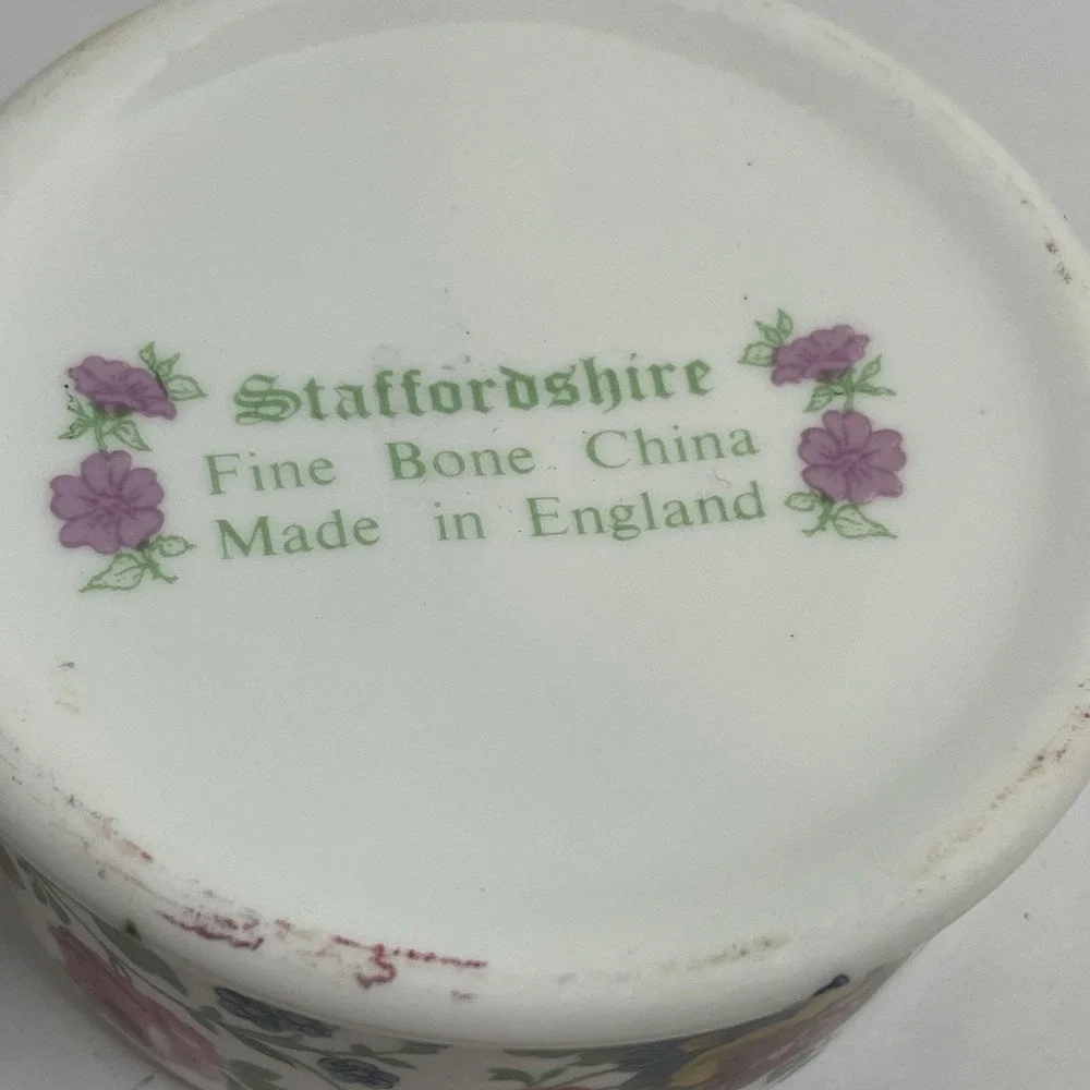 Trinket Dish Staffordshire Fine Bone China Made In England Jewelry Pink Roses